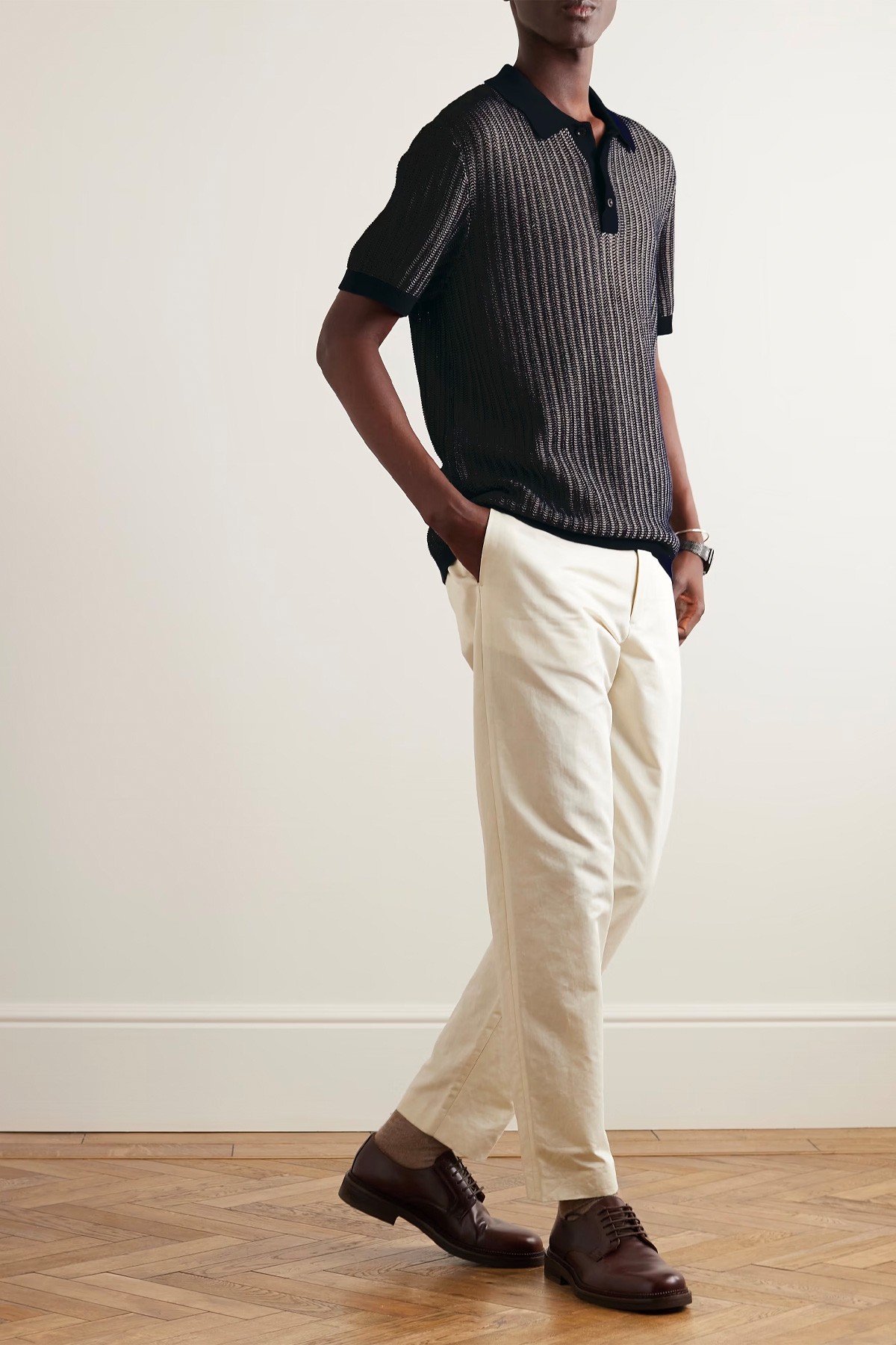 Crochet Knit Cotton and Silk Blend Polo Shirt, £285