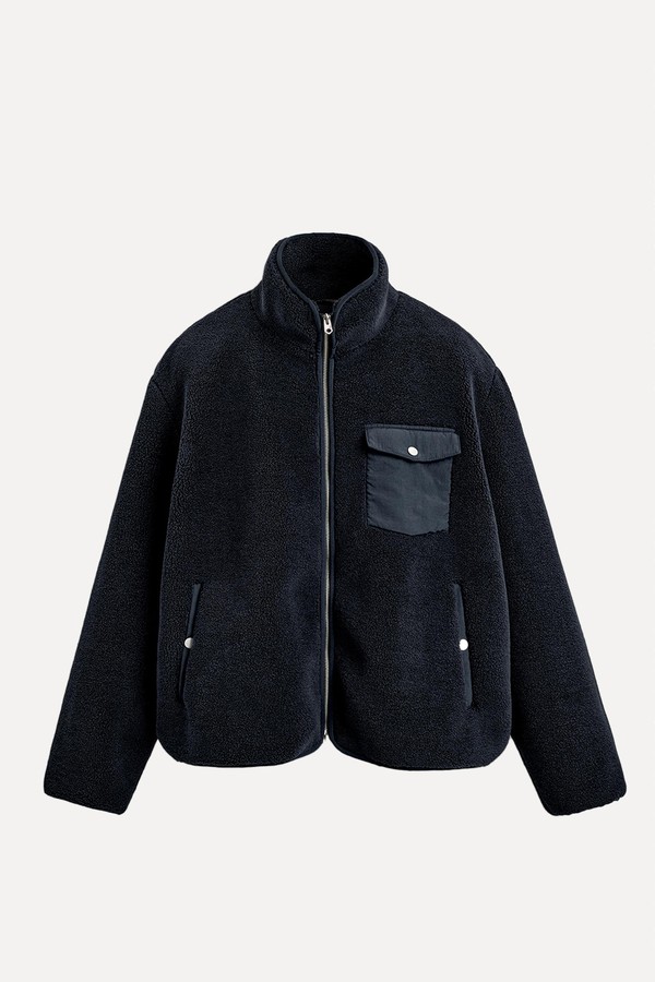 Faux Shearling Effect Jacket With Contrast