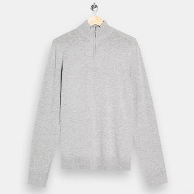 Light Grey Turtle Neck Zip Knitted Jumper