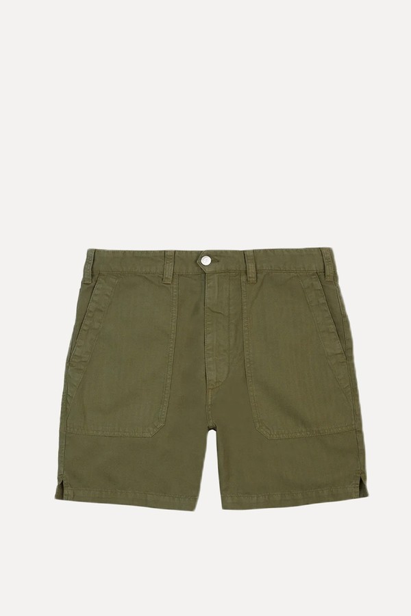 Cotton-Linen Herringbone Fatigue Shorts