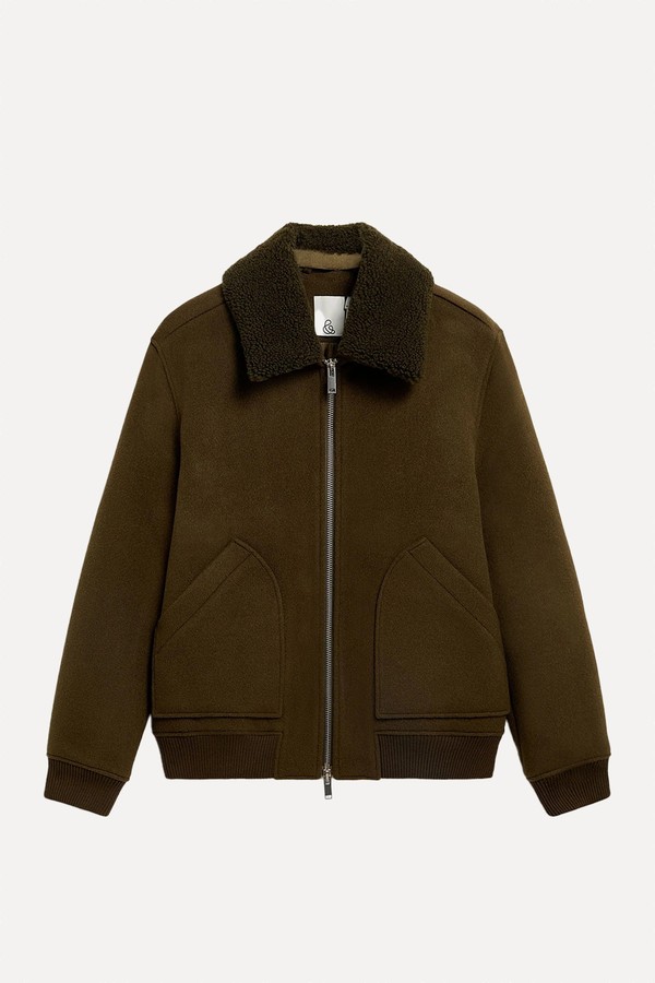 Shearling Collar Wool Bomber Jacket from Rise & Fall