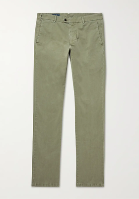 Straight-Leg Garment-Dyed Cotton-Blend Twill Trousers