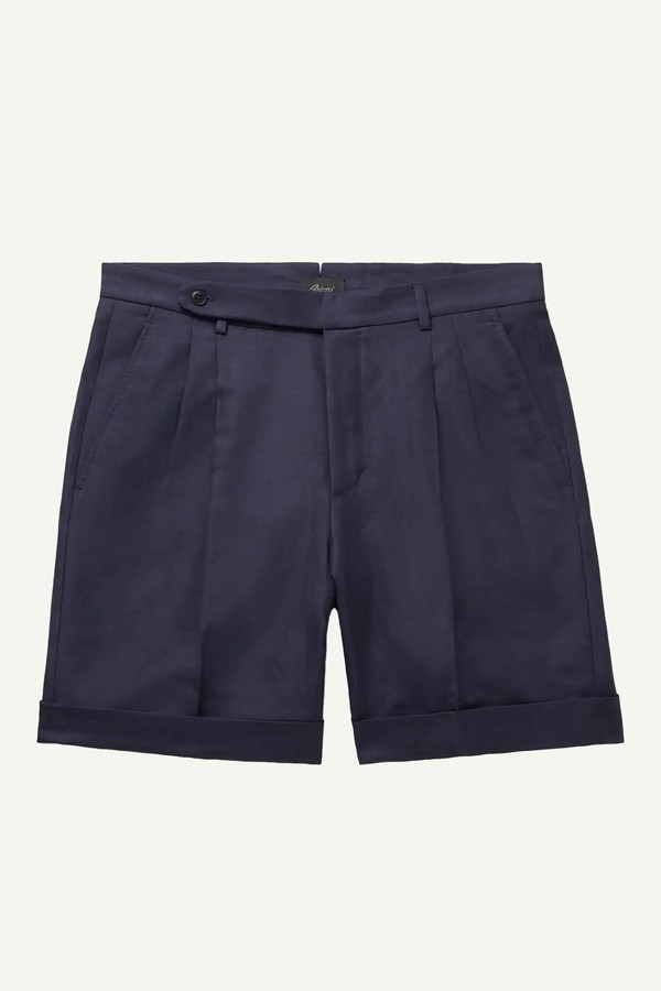 Slim-Fit Straight-Leg Pleated Wool, Linen and Silk-Blend Shorts from BRIONI