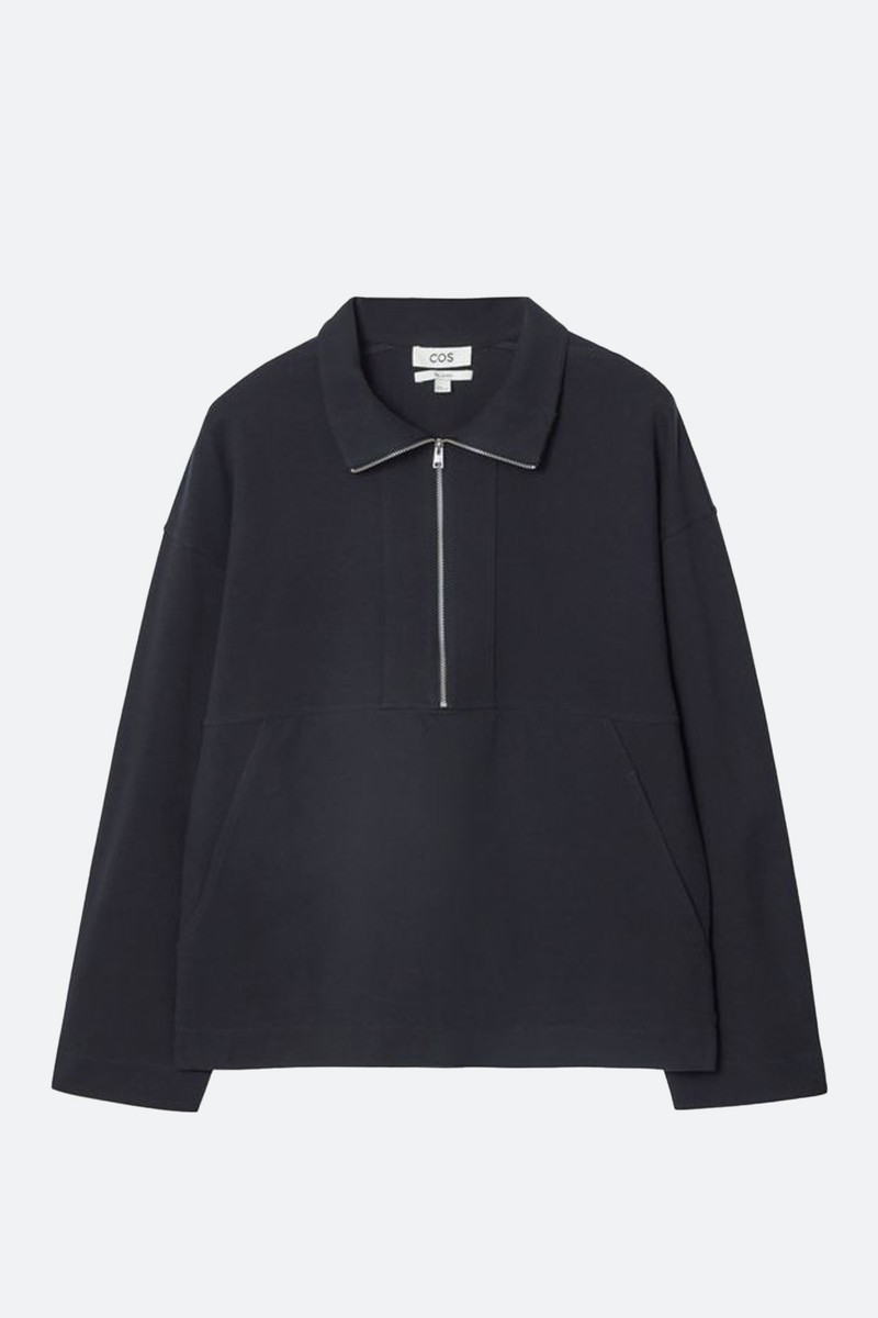 Collared Twill Half-Zip Sweatshirt