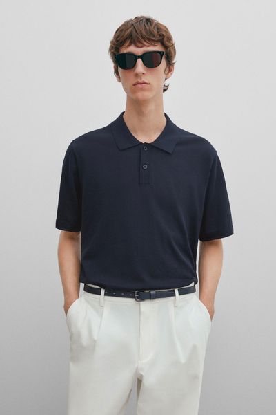 Cotton Silk Blend Polo Sweater