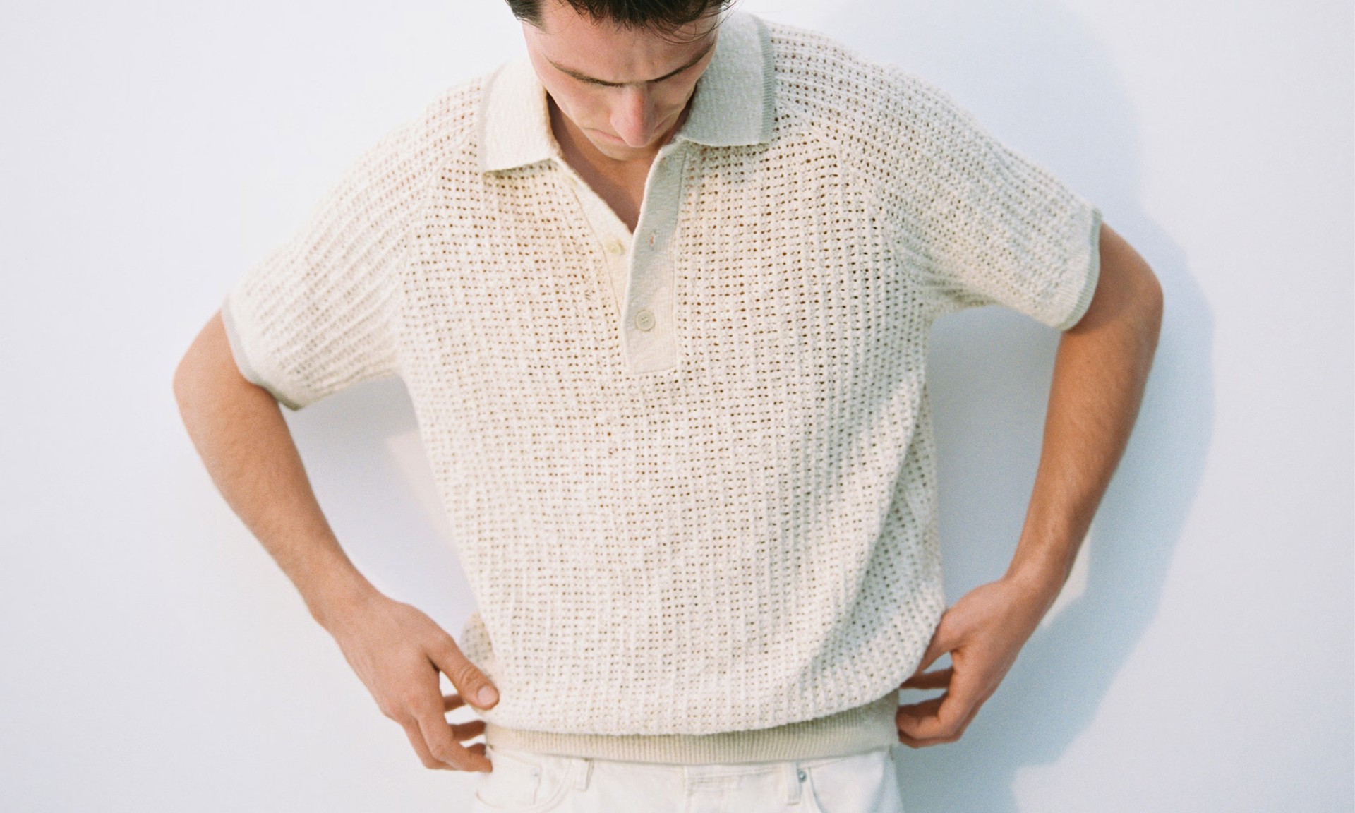 Openwork Knitted Cotton Polo Shirt
