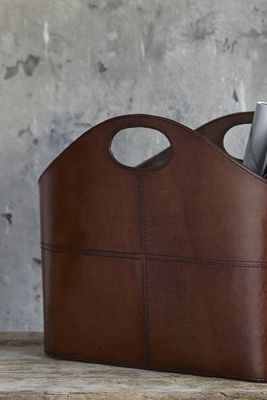 Dark Brown Leather Curved Storage Basket, £89.50 (was £179) | LIFE OF RILEY