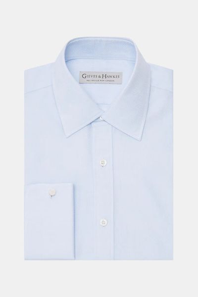 Light Blue Tailored Fit Semi Spread Collar Business Shirt