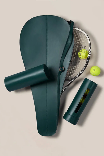 Green Leather Tennis Racket Cover from Paradise Row
