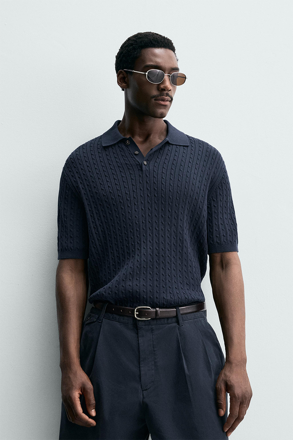 Regular Fit Textured Knit Polo Shirt