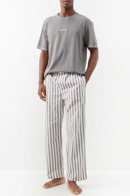 Striped Chambray Cotton-Blend Pyjama Trousers from Calvin Klein