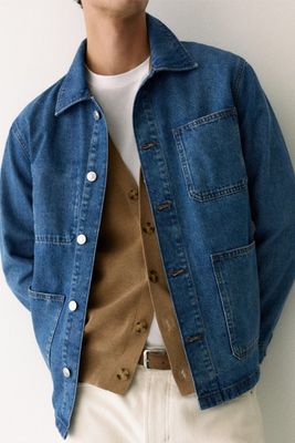 Cotton Denim Overshirt With Pockets from Mango