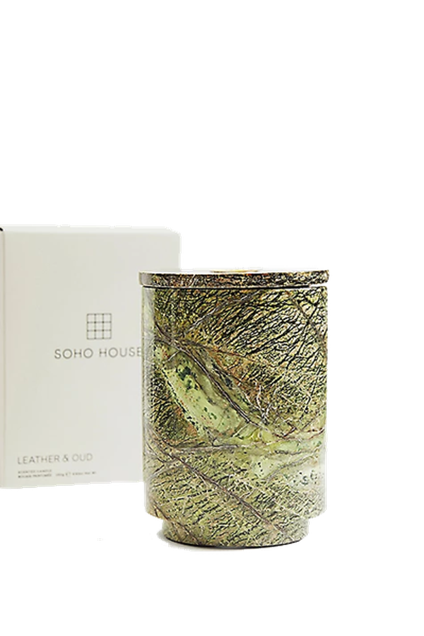 Verona Leather & Oud Scented Marble Candle from Soho Home