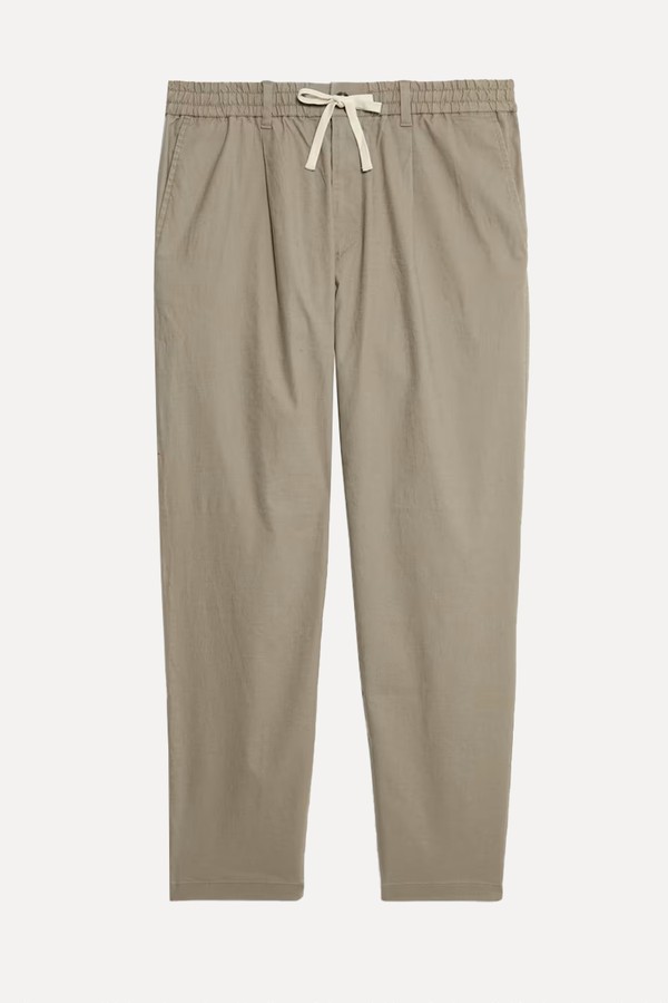 Tapered Fit Cotton Linen Blend Elasticated Trousers from Marks & Spencer