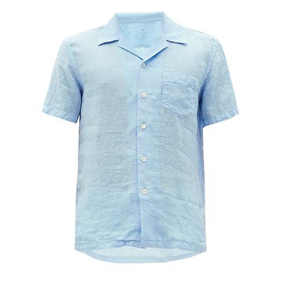 Cuban-Collar Short-Sleeve Linen Shirt