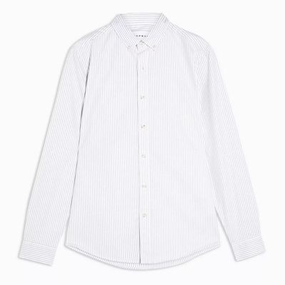 Grey and White Stripe Stretch Skinny Oxford Shirt