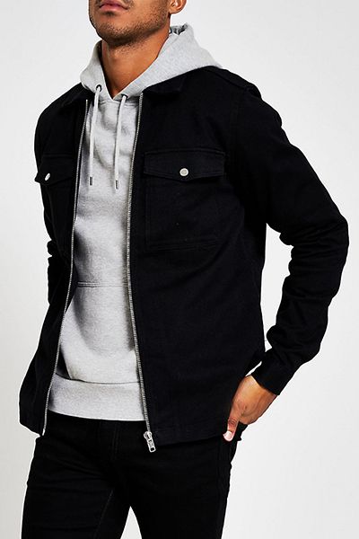 Black Zip Front Regular Fit Shacket