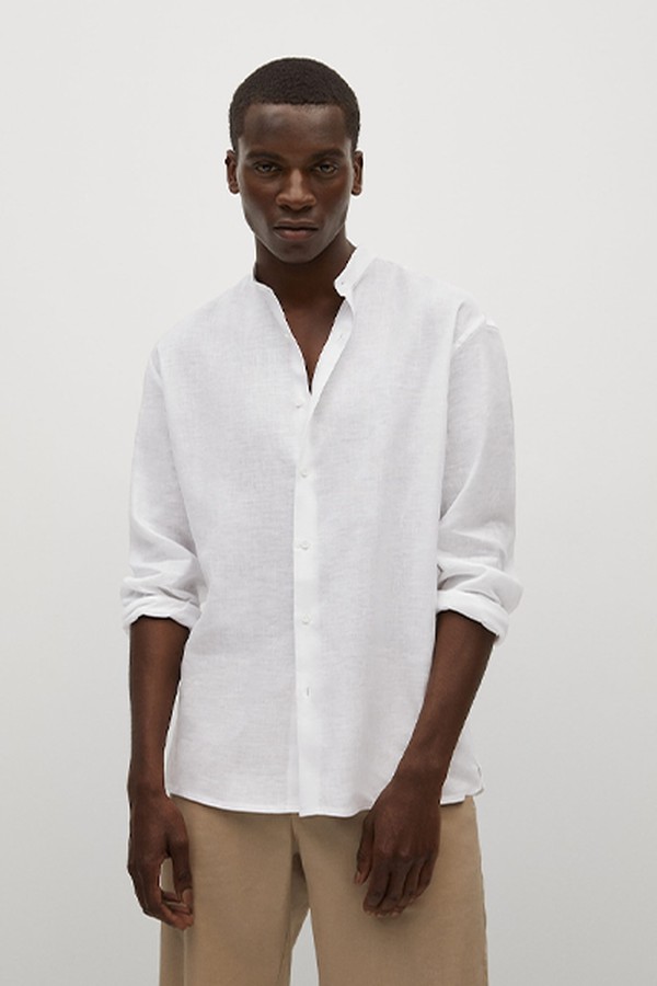 Mao-Neck Technical Linen Shirt from Mango