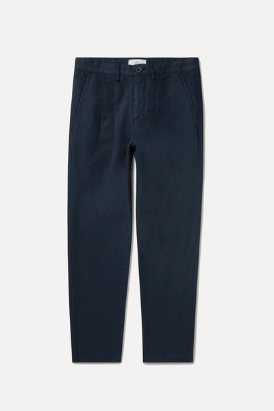 Straight-Leg Pleated Garment-Dyed Cotton and Linen-Blend Trousers