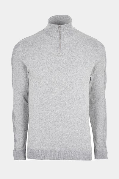 Grey Half Zip Funnel Neck Jumper