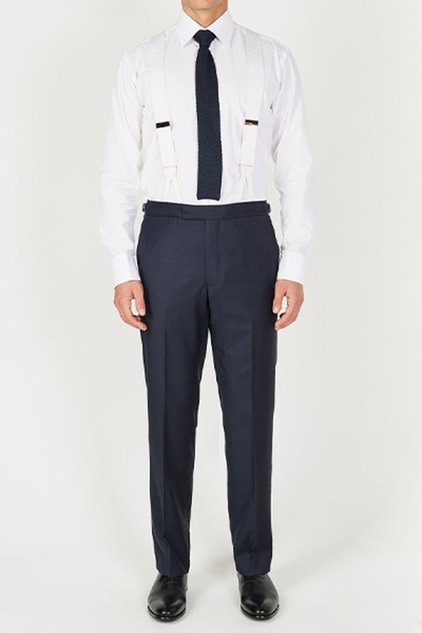 Navy Furlong Wool High Waisted Flat Front Trousers