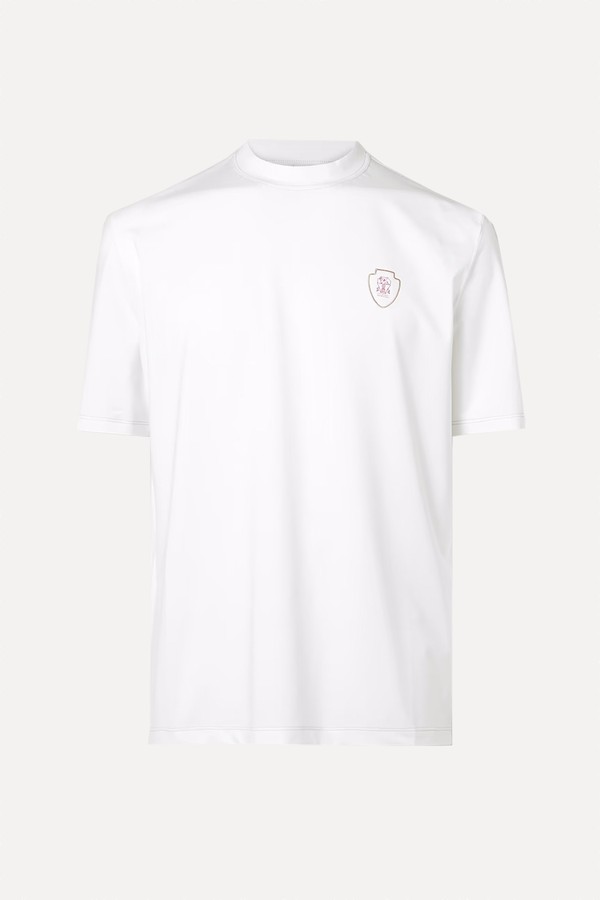 Logo-Print Embroidered Tech-Jersey Tennis T-Shirt from Brunello Cucinelli