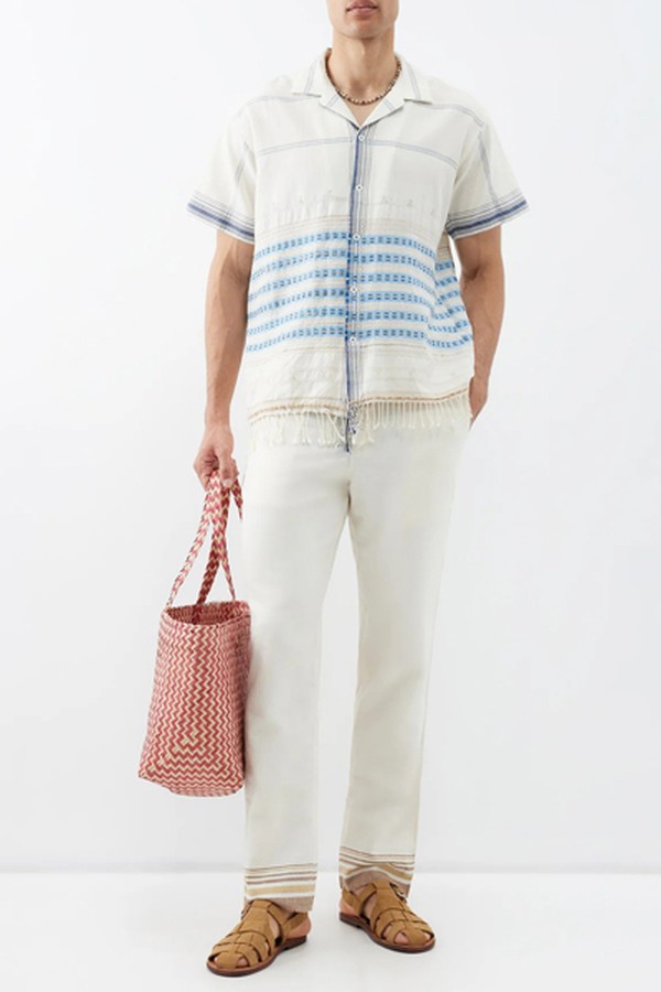 Stripe-Cuff Cotton-Canvas Trousers