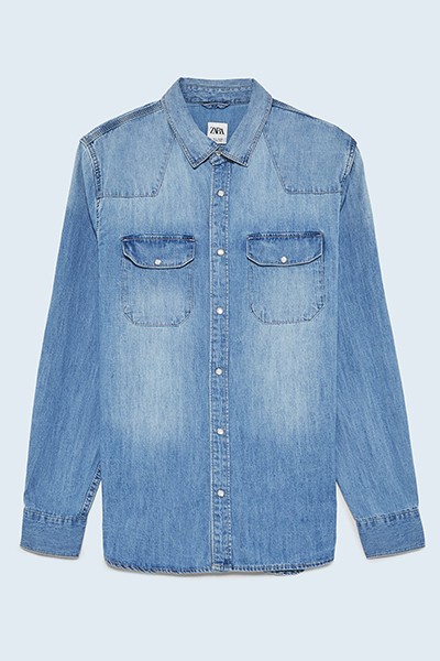 Topstitched Denim Shirt