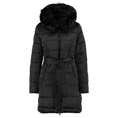 Black Faux Fur Hooded Puffer Jacket