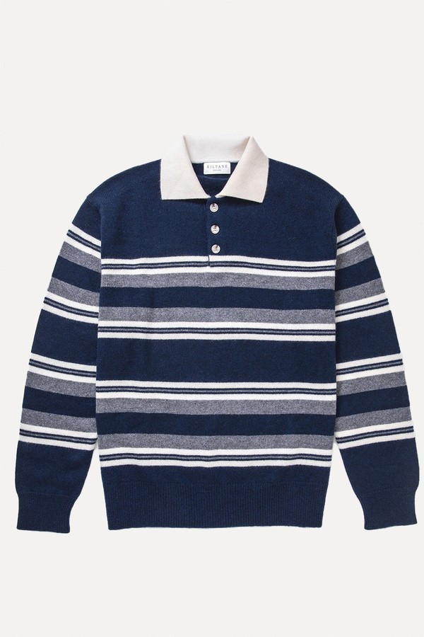 Stripe Cashmere Polo Shirt from Kiltane