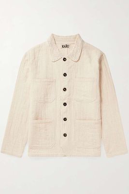 Crochet-Trimmed Cotton Chore Jacket