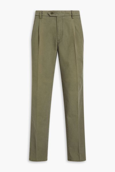 Tapered Pleated Cotton-Gabardine Pants