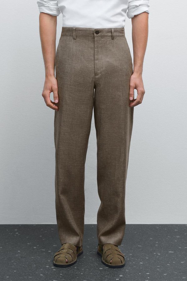 100% Linen Straight-Leg Trousers from Massimo Dutti