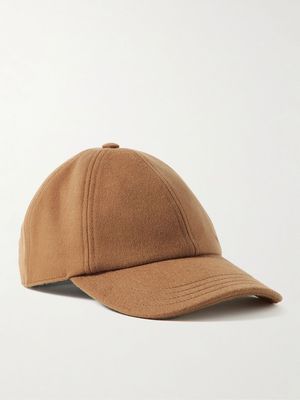 Embroidered Leather-Trimmed Wool-Blend Felt Baseball Cap from Berluti