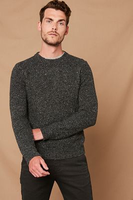 Grey Donegal Wool Crew Sweater