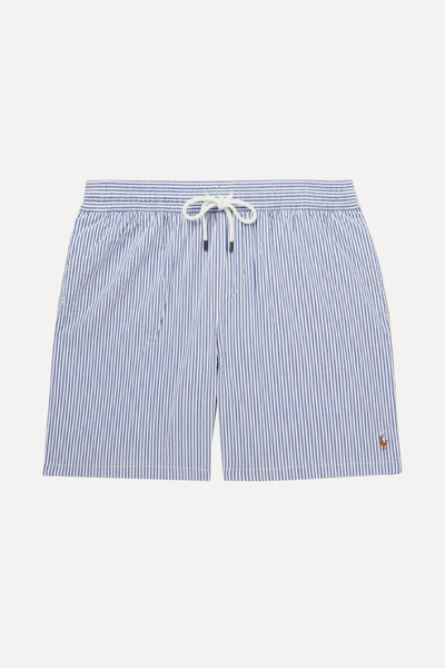 Mid-Length Straight-Leg Striped Cotton-Blend Seersucker Swim Shorts  from Polo Ralph Lauren