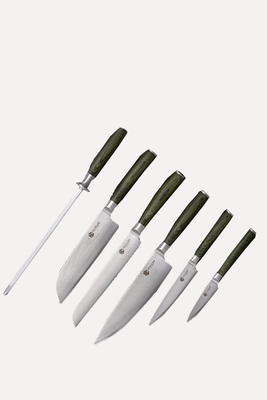The Essential 6 pc Japanese Damascus Steel Knife Set from Hexclad