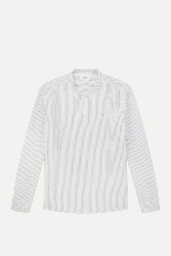 Grandad-Collar Pinstriped Linen Shirt from MR P.