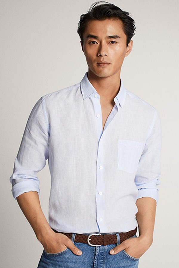 Slim Fit Striped Linen Shirt from Massimo Dutti