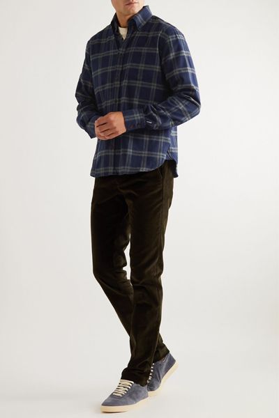Button-Down Collar Check Flannel Shirt  from Purdey
