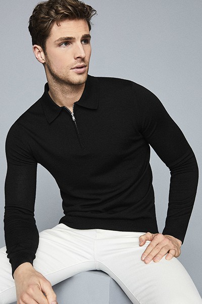 Robertson Merino Wool Zip Neck Polo Shirt from Reiss