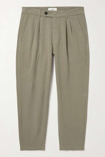 Tapered Cropped Garment-Dyed Twill Trousers