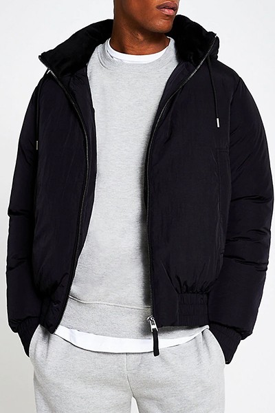 Black Hooded Short Puffer Jacket