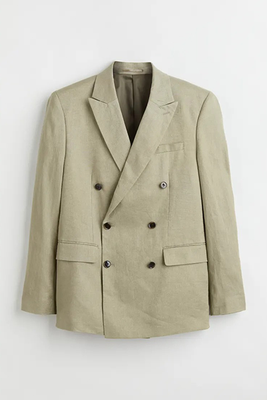 Regular Fit Double-Breasted Linen Jacket