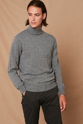 Grey Wool & Cashmere Roll Neck Sweater