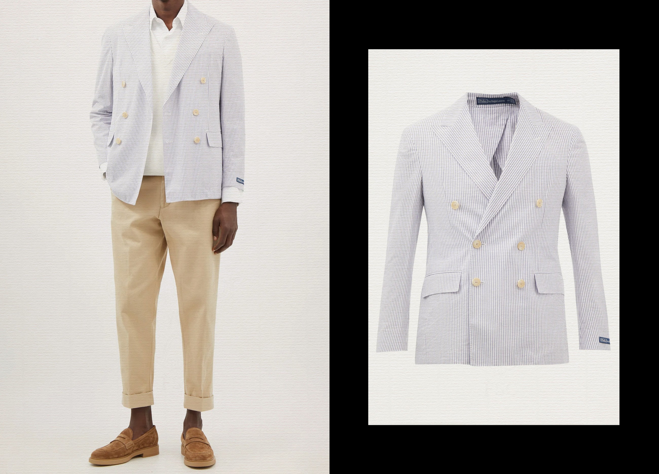 Double-Breasted Striped Cotton-Seersucker Blazer, £370 | Polo Ralph Lauren