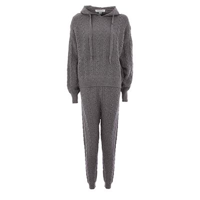 Grey Cable Knit Hooded Co-ord Outfit