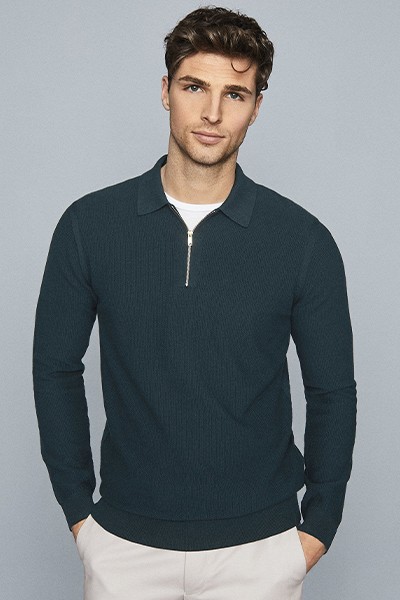 Rufus Zip Neck Polo Shirt from Reiss