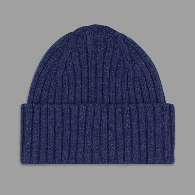 Blue Ribbed Lambswool Beanie from Drake's