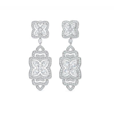 Enchanted Lotus Drop Earrings In White Gold